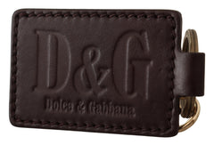 Dolce &amp; Gabbana Nyckelring i brunt läder med logotyp och metallring med krok