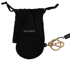 Dolce &amp; Gabbana Svart Gummi DG Logo Guldmässing Metallnyckelring