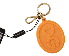 Dolce &amp; Gabbana Orange Gummi DG Logotyp Guldmässing Metallnyckelring
