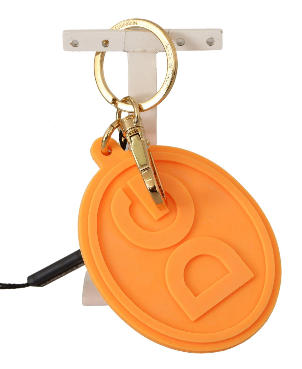 Dolce &amp; Gabbana Orange Gummi DG Logotyp Guldmässing Metallnyckelring