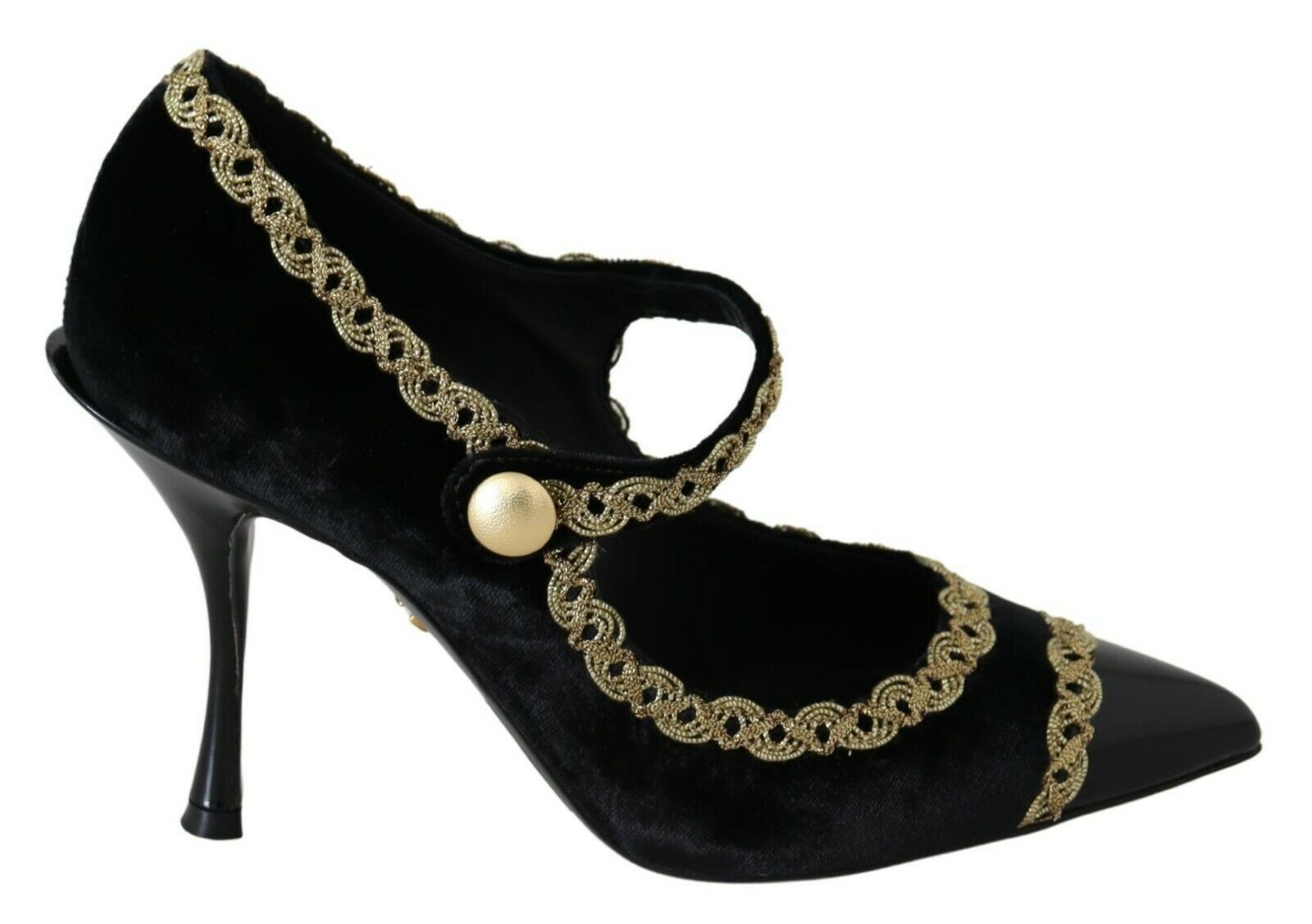 Svarta utsmyckade Mary Jane-pumps i sammet