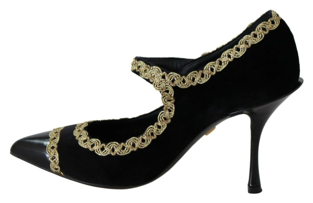 Svarta utsmyckade Mary Jane-pumps i sammet