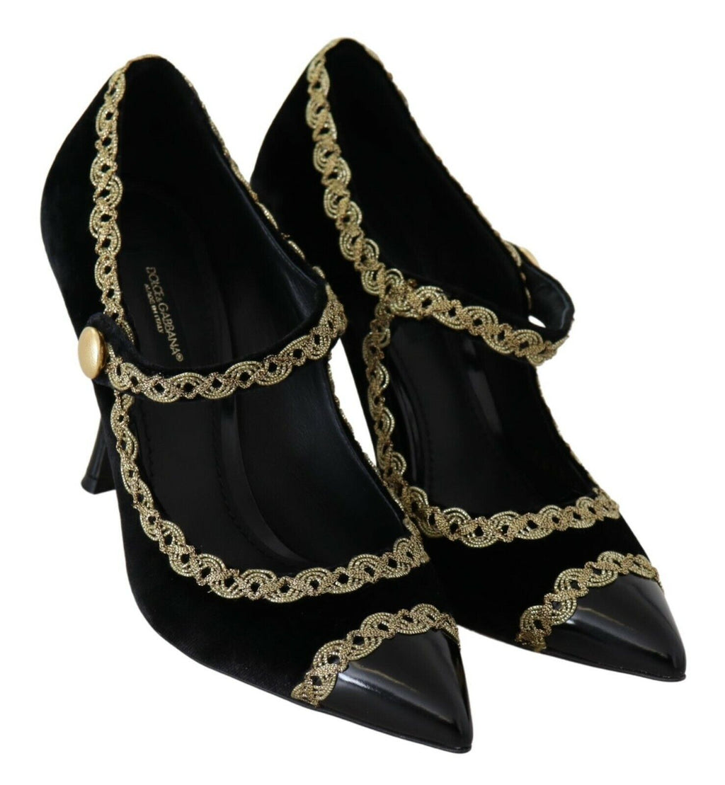 Svarta utsmyckade Mary Jane-pumps i sammet