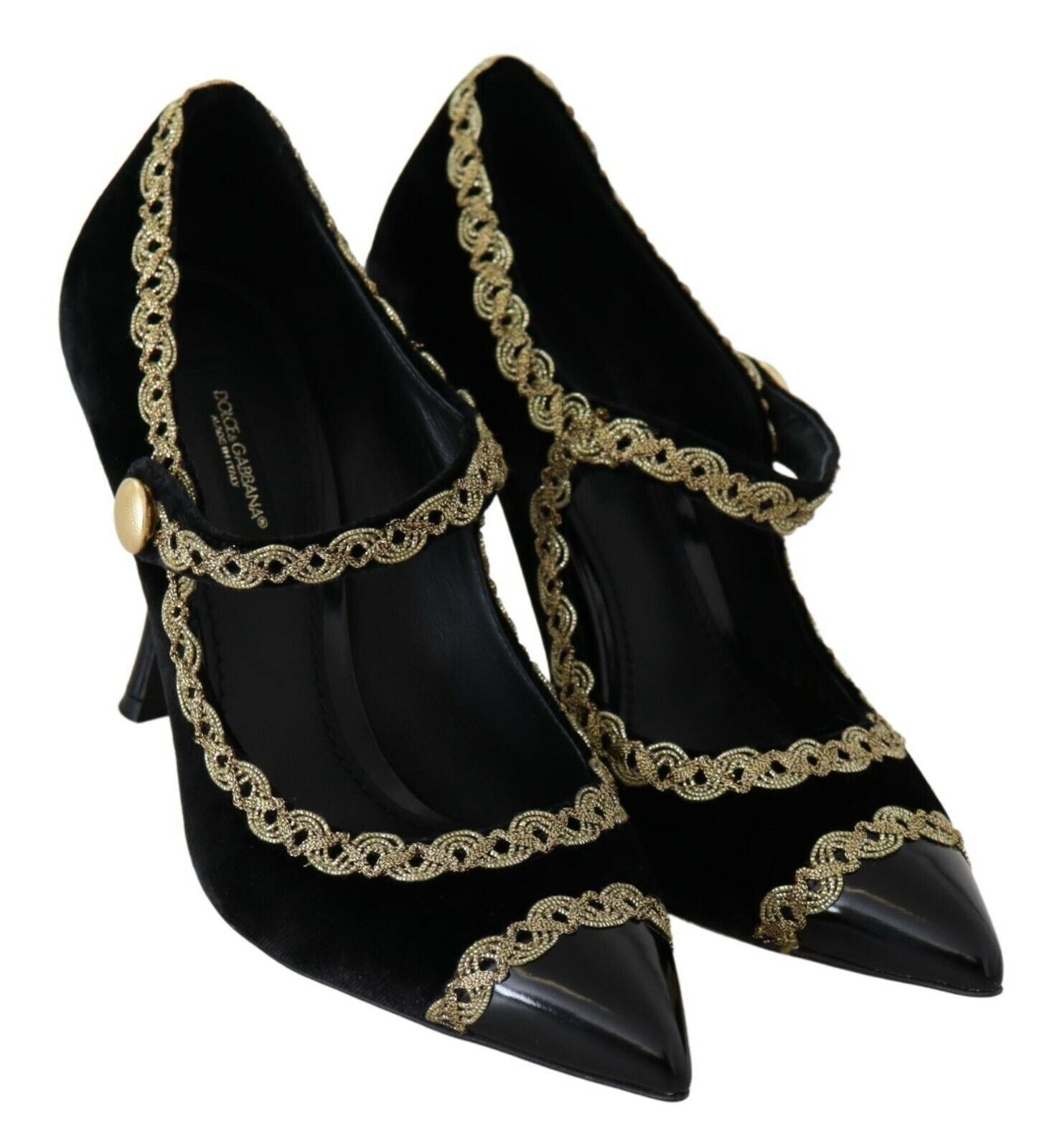 Svarta utsmyckade Mary Jane-pumps i sammet