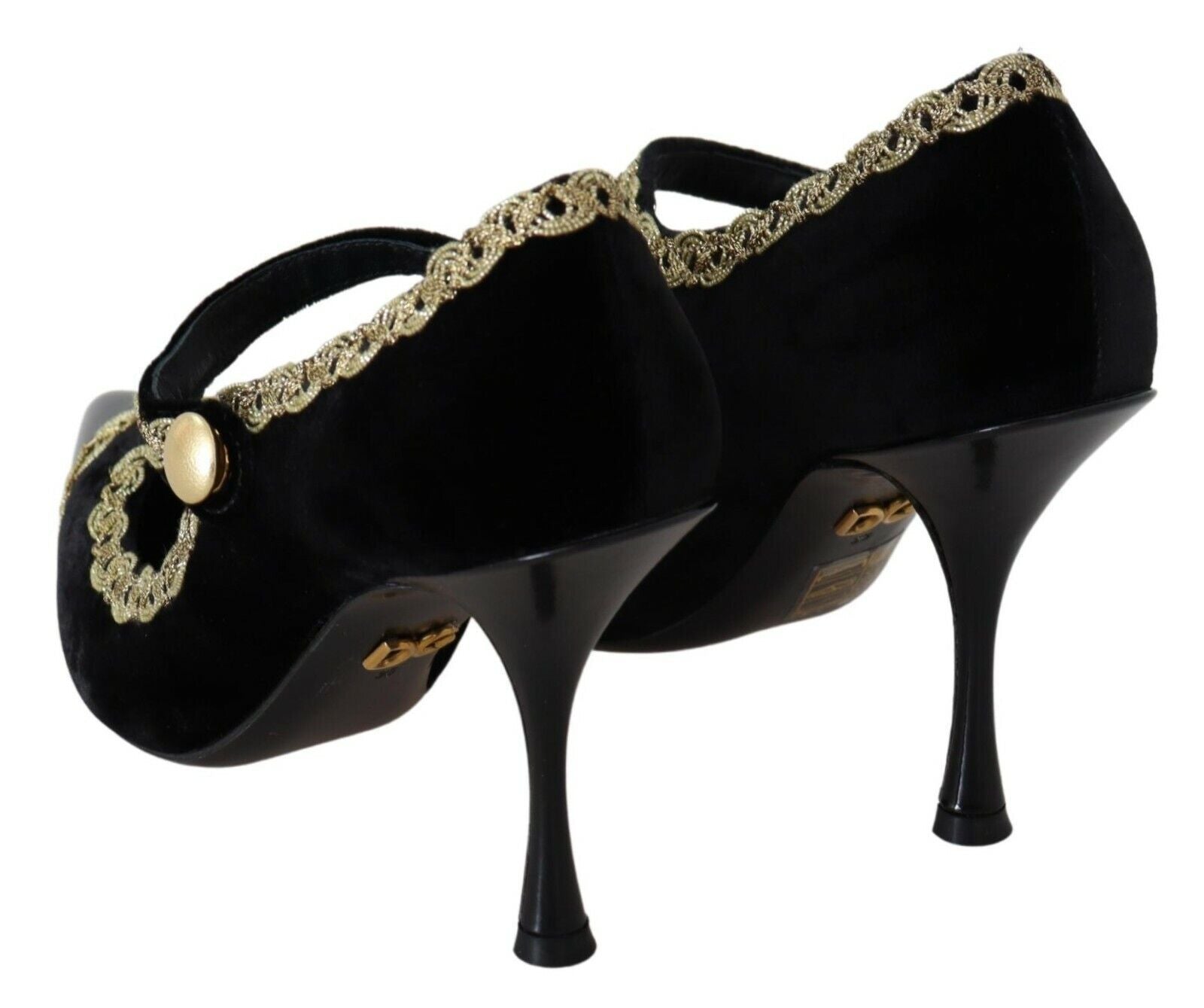 Svarta utsmyckade Mary Jane-pumps i sammet