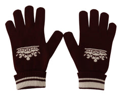 Dolce & Gabbana Red White D&G Logo Crown Cashmere Gloves