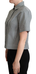 Dolce & Gabbana White Green Cotton Check Shirt Blouse Top
