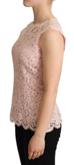 Dolce & Gabbana Pink Floral Lace Sleeveless Tank Blouse Top