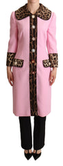 Dolce & Gabbana Pink Leopard Wool Trenchcoat Jacket