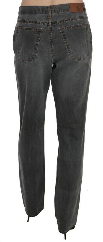 Grå tvättade raka denimbyxor med medelhög midja