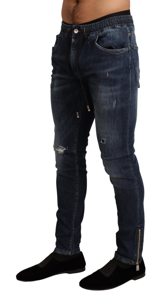 Dolce &amp; Gabbana Blå Bomullsstretchiga Trasiga Denimjeans