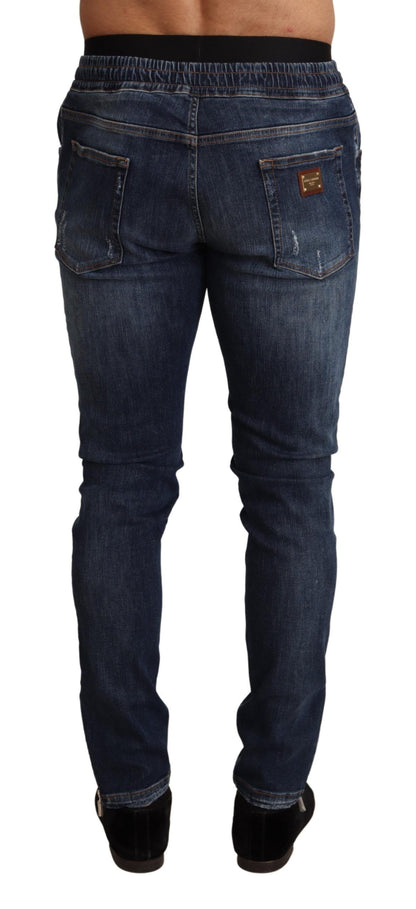 Dolce &amp; Gabbana Blå Bomullsstretchiga Trasiga Denimjeans