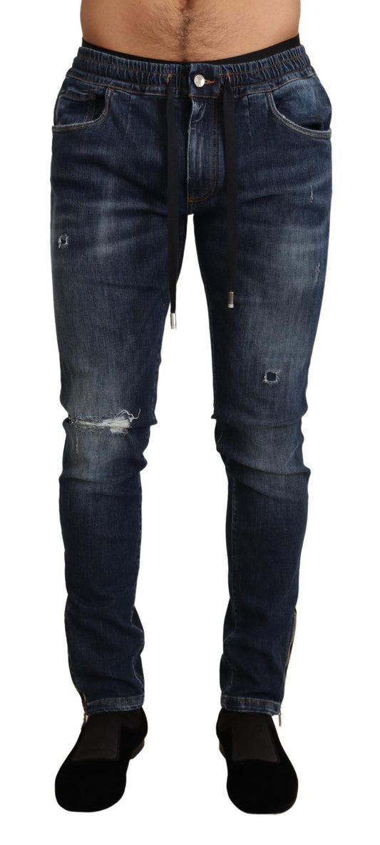 Dolce &amp; Gabbana Blå Bomullsstretchiga Trasiga Denimjeans
