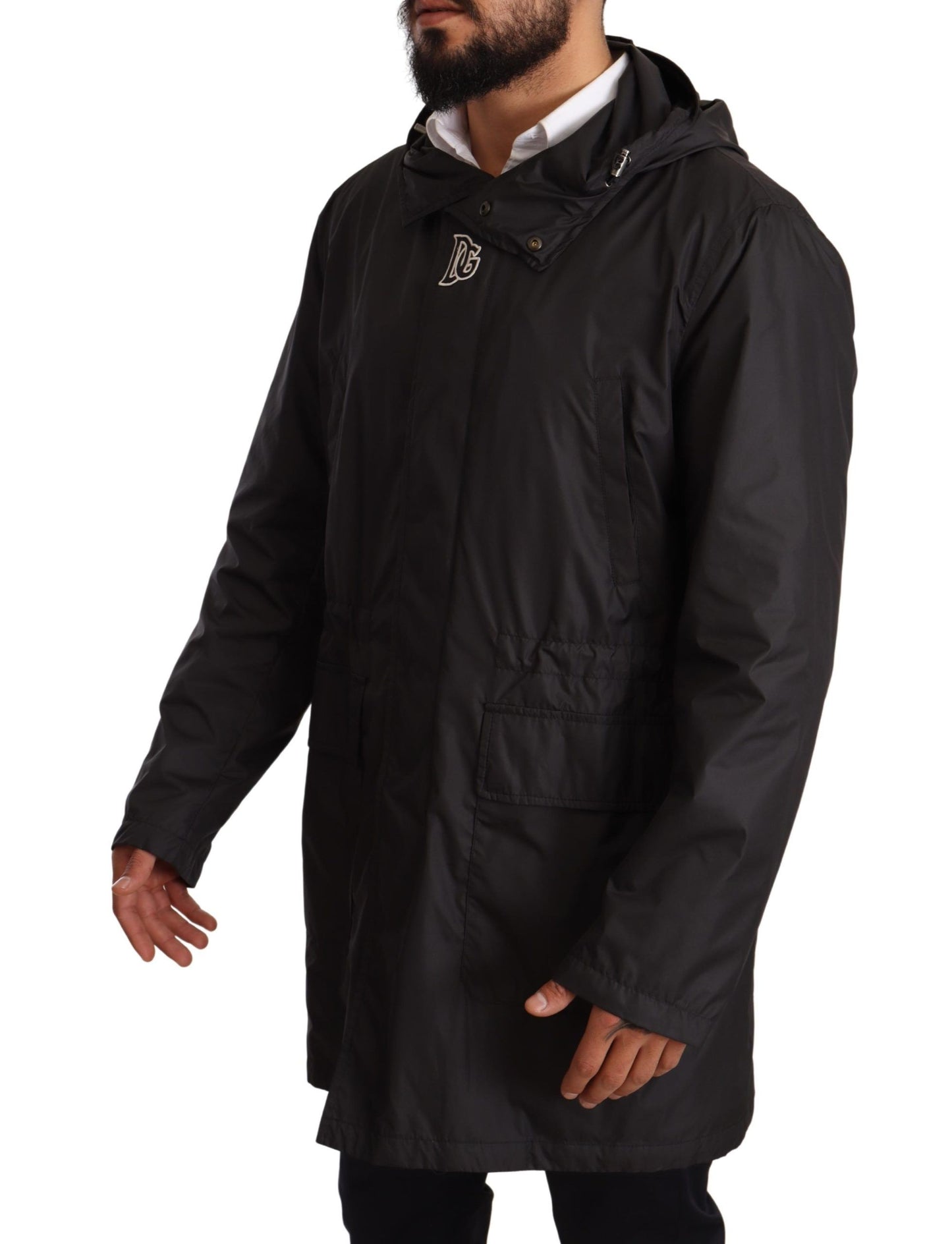 Dolce &amp; Gabbana Svart Trenchcoat med Huva Herrjacka