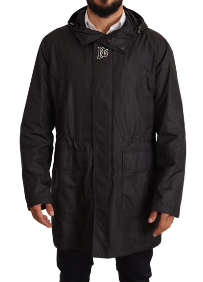 Dolce &amp; Gabbana Svart Trenchcoat med Huva Herrjacka