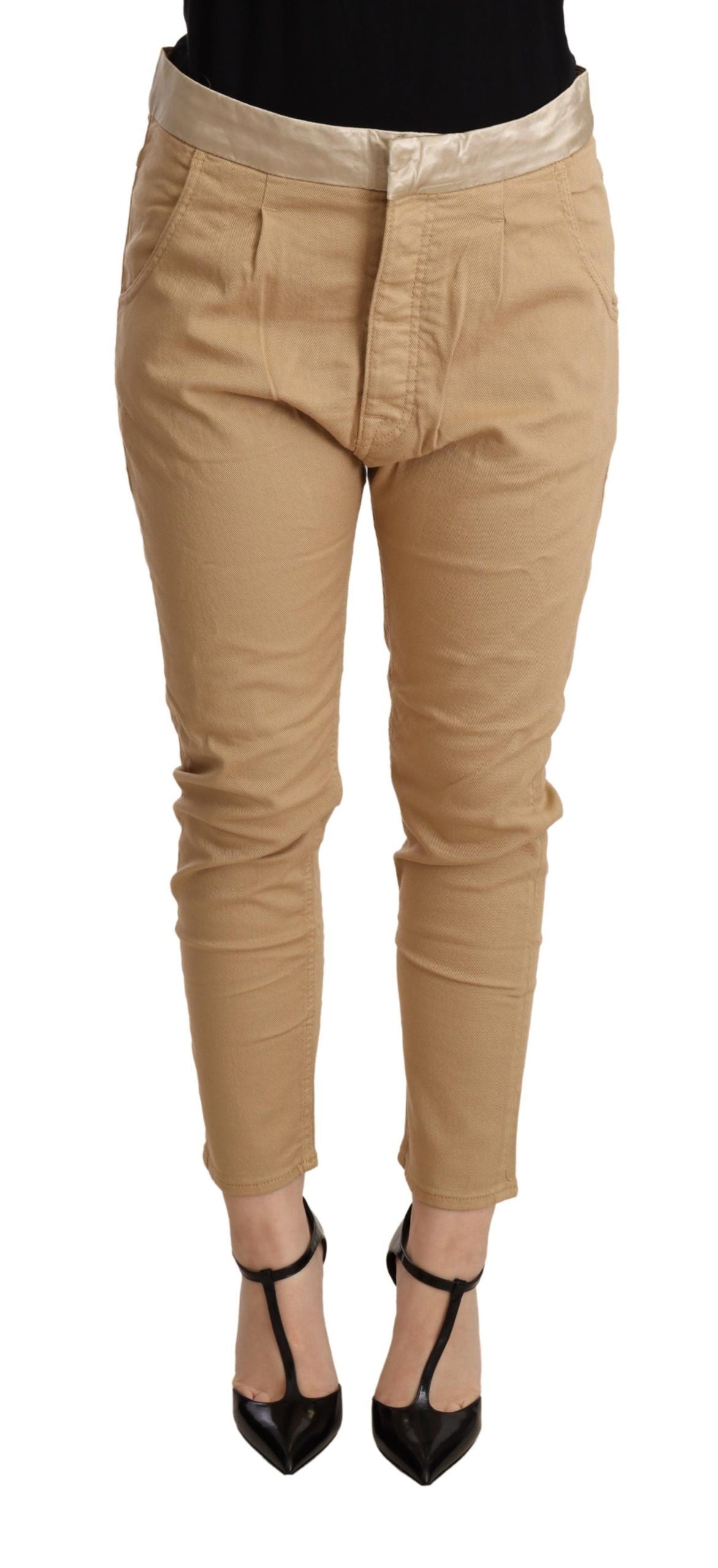 Beige byxor med smal passform och stretch