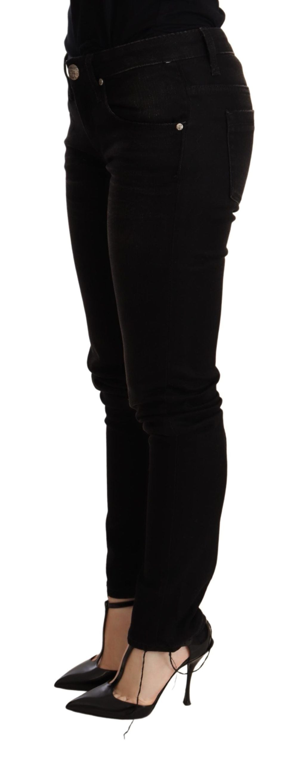 Svarte skinny denimbukser med lav midje