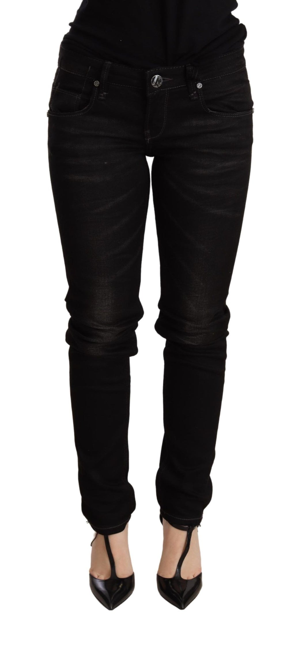 Svarte skinny denimbukser med lav midje