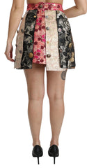 Dolce & Gabbana Multicolor Floral Jacquard Crystal Skirt