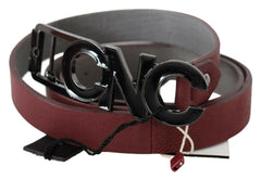 Costume National Maroon Skinny Leather Logo Fashion Belt