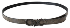 Costume National Dark Brown Leather Letter Logo Buckle Belt
