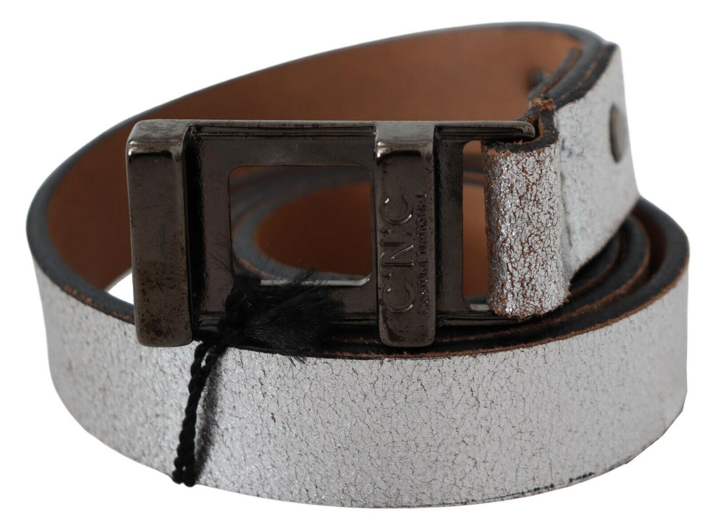 Costume National Brown Metallic Silver Leather Belt