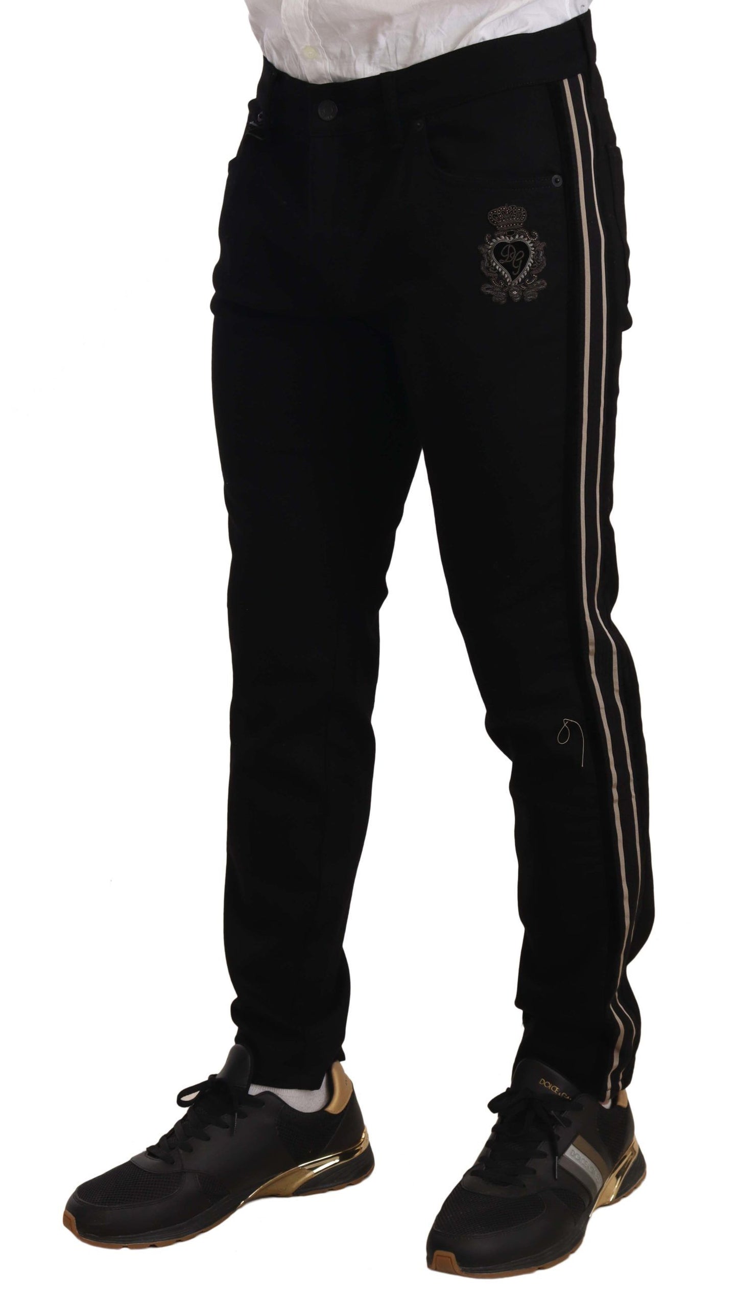 Dolce &amp; Gabbana svart skinny fit denim jeansbukse med sidebånd