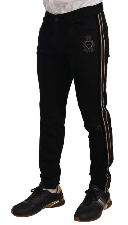 Dolce &amp; Gabbana svart skinny fit denim jeansbukse med sidebånd