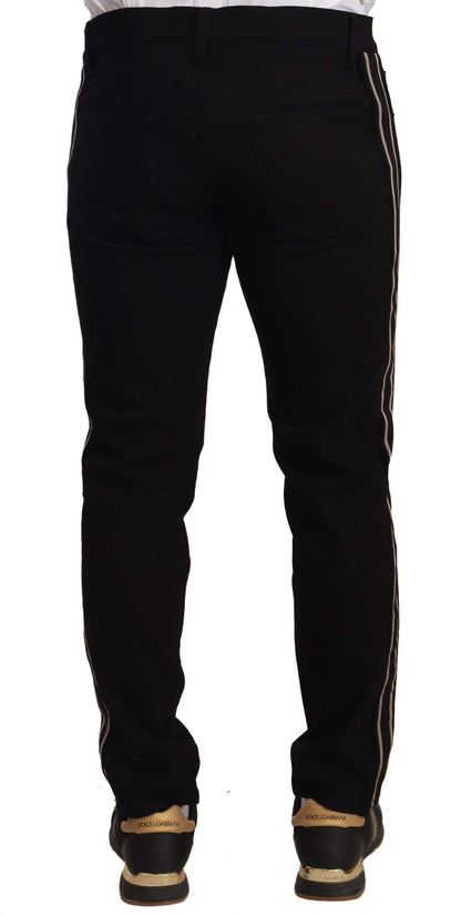 Dolce &amp; Gabbana svart skinny fit denim jeansbukse med sidebånd