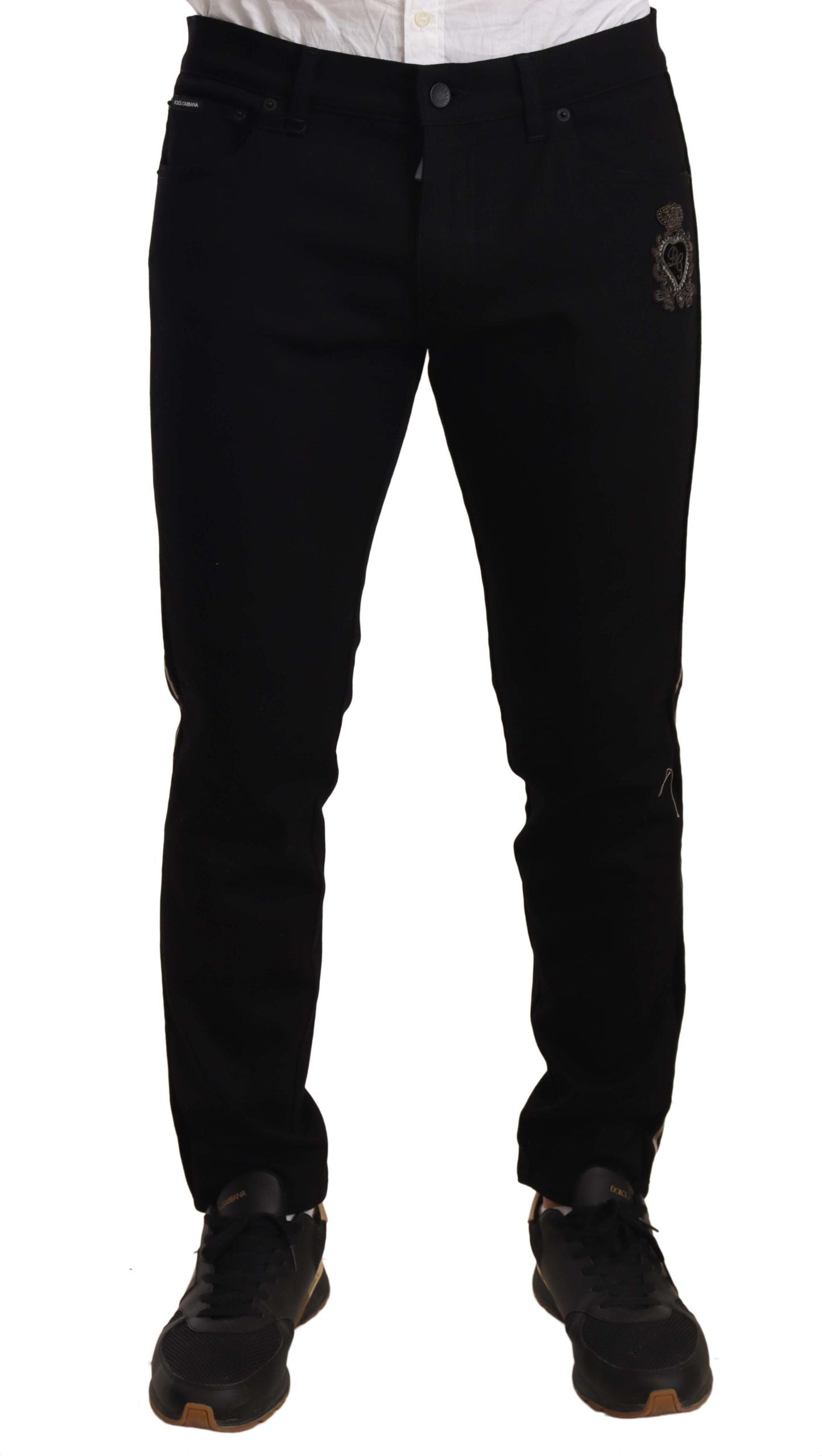 Dolce &amp; Gabbana svart skinny fit denim jeansbukse med sidebånd