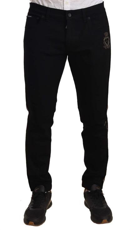 Dolce &amp; Gabbana svart skinny fit denim jeansbukse med sidebånd