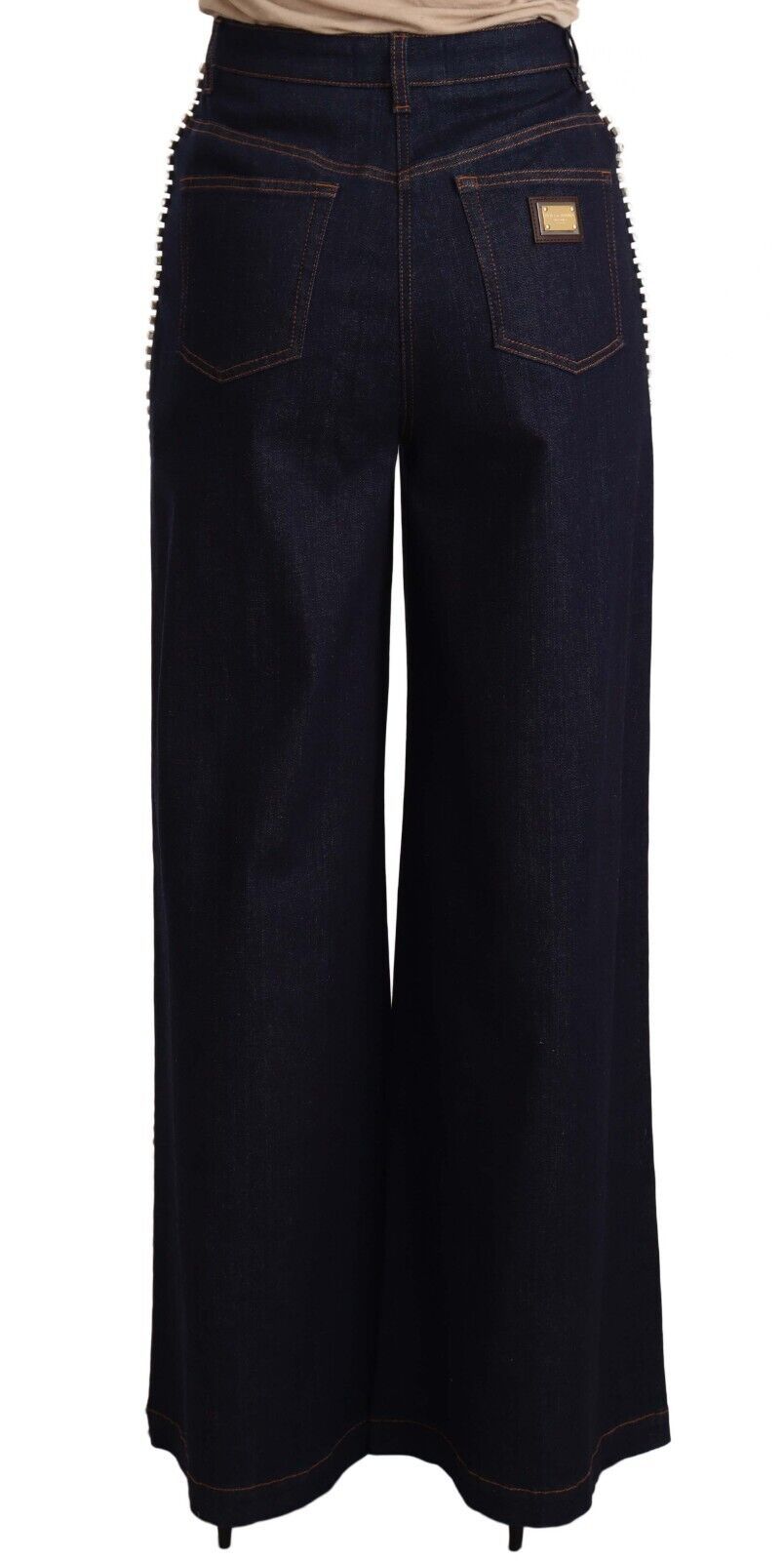 Mörkblå kristallutsmyckade utsvängda jeans