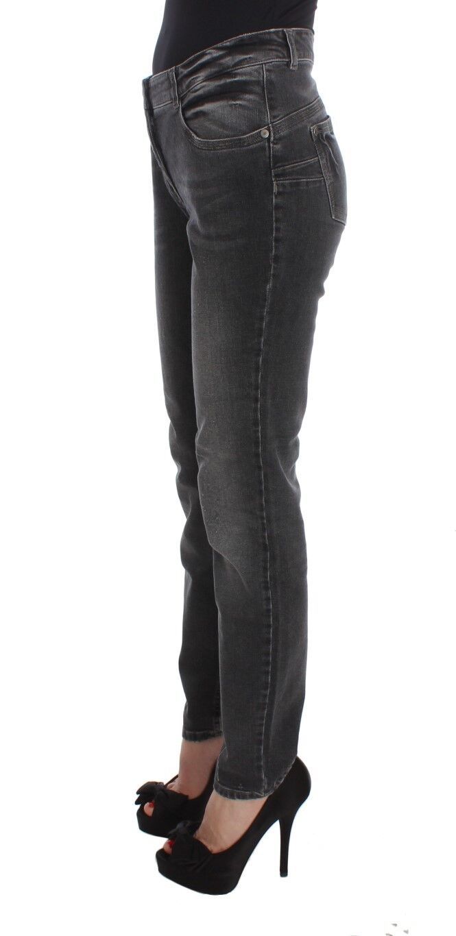 Grå tvättade stretchjeans i bomullsblandning