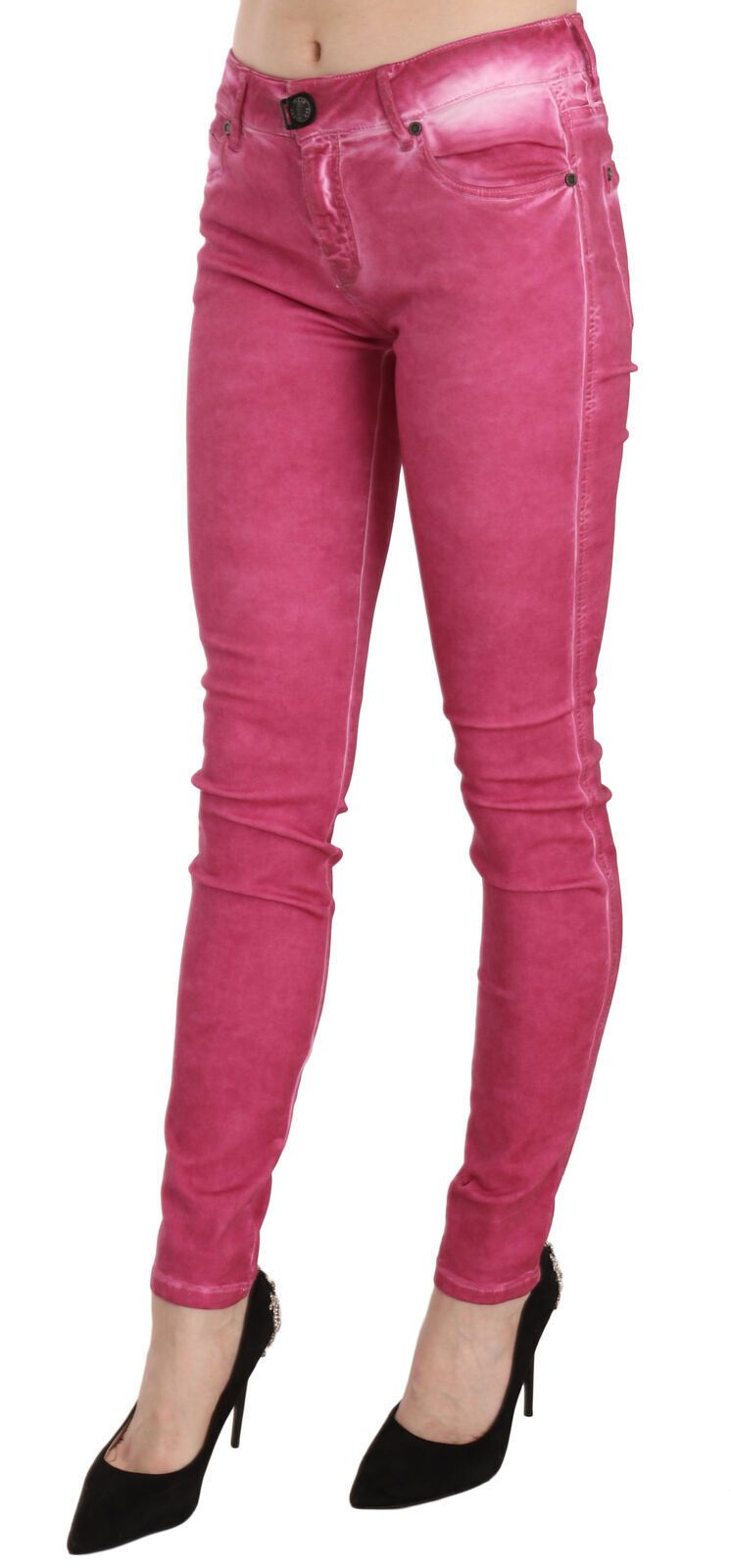 Rosa sammetsbyxor med mellanhög midja