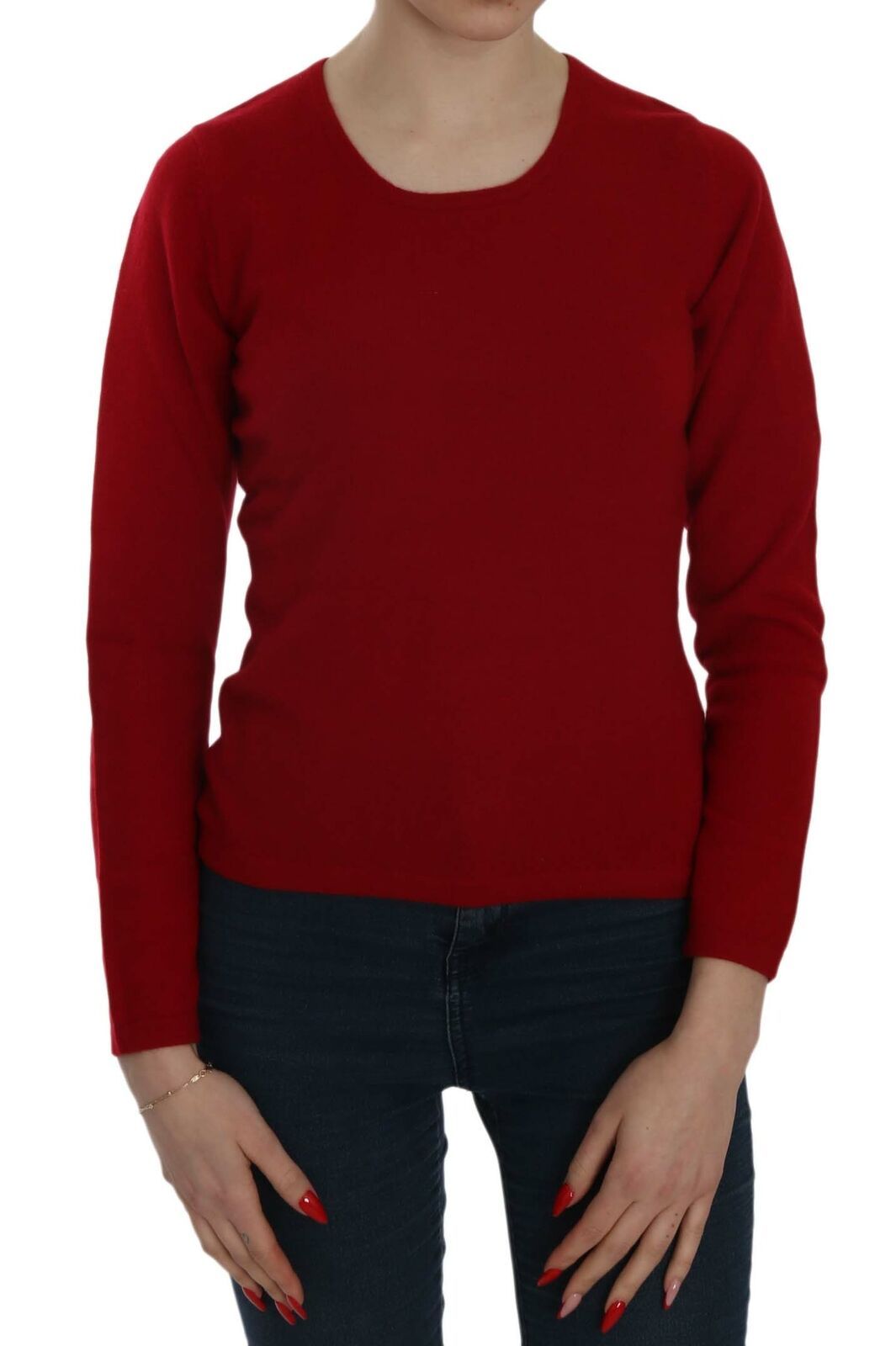 Röd rundhalsad pullover i kashmir