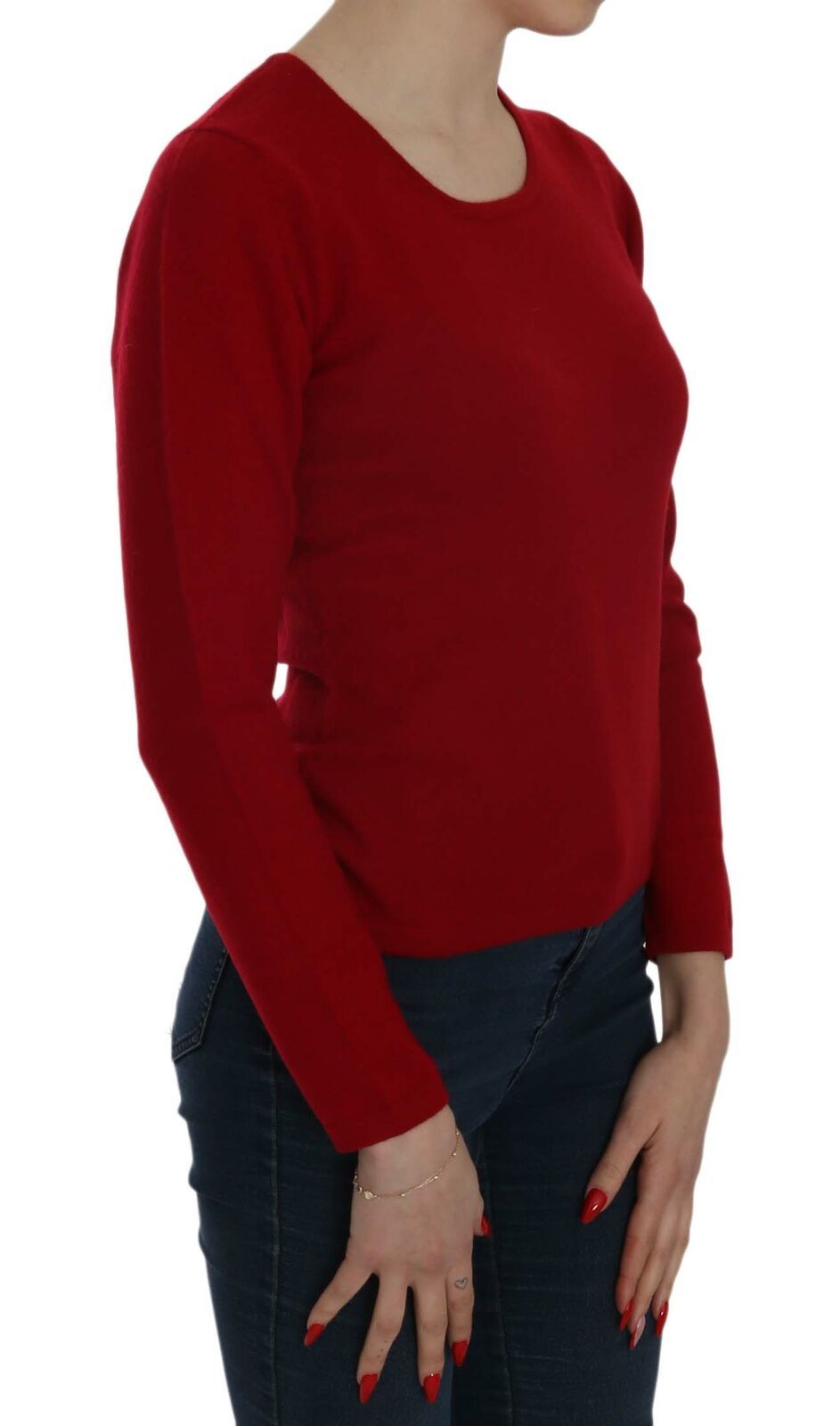 Röd rundhalsad pullover i kashmir
