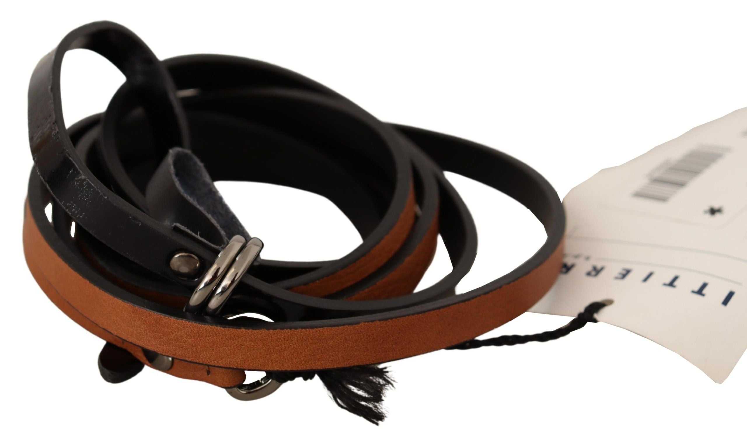 Costume National Brown Leather Silver Tone Buckle Belt