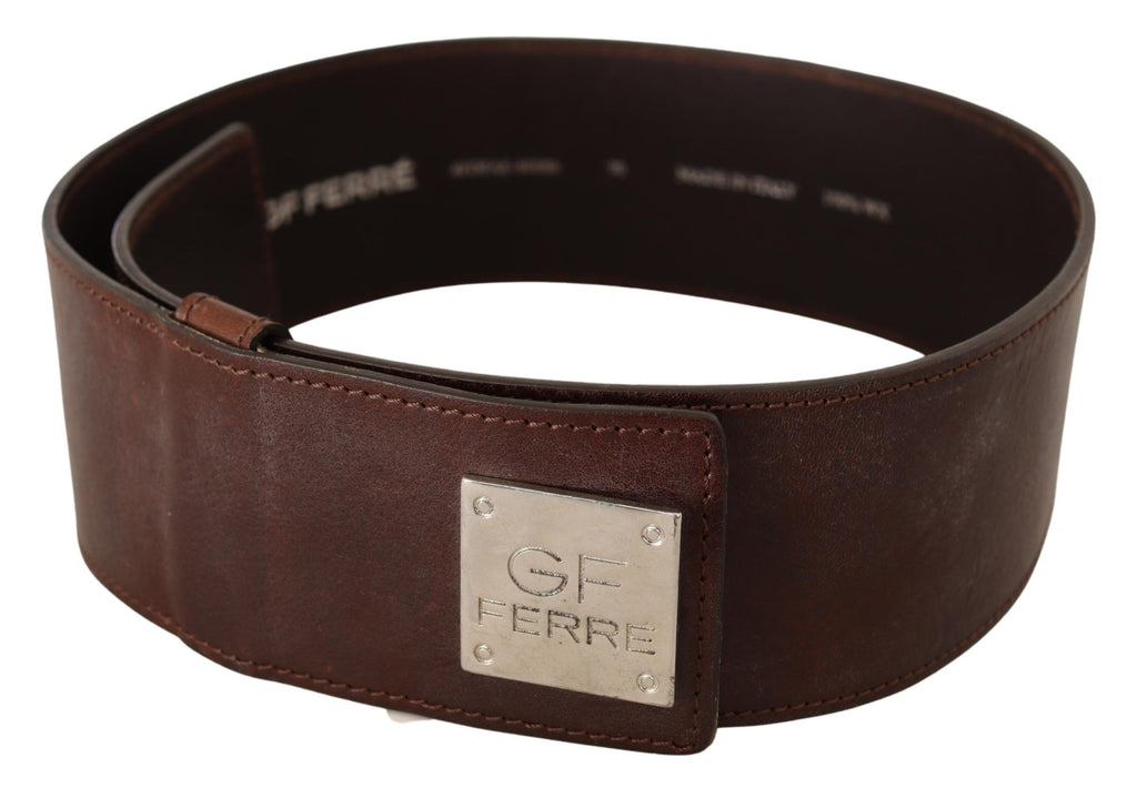 Costume National Belt Black Leather Silver Buckle Waist Belt