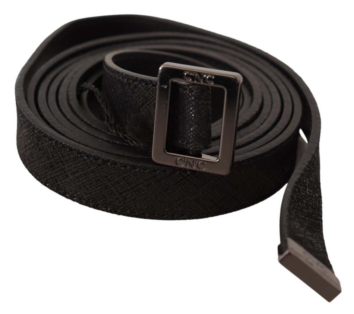Costume National Black Leather Metal Buckle Waist Belt