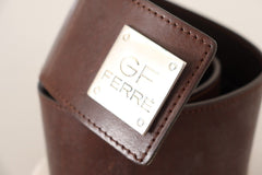 GF Ferre Brown Genuine Leather Wide Logo Buckle Waist Belt