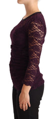 Dolce & Gabbana Purple Lace Long Sleeve Top Blouse
