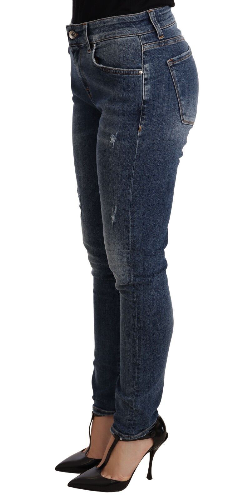 Blå tvättade skinny denimjeans i bomull och stretch