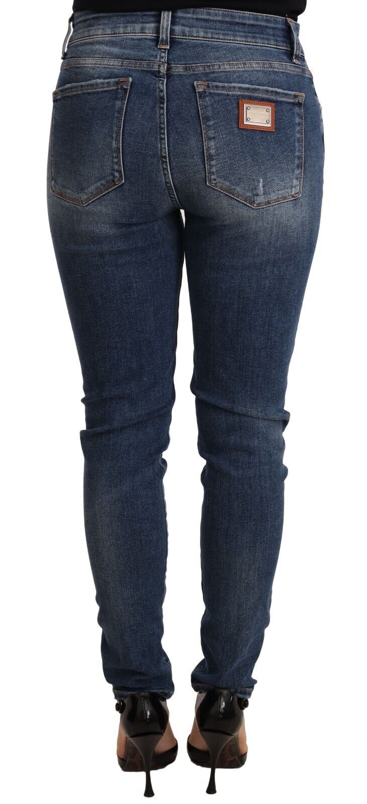 Blå tvättade skinny denimjeans i bomull och stretch
