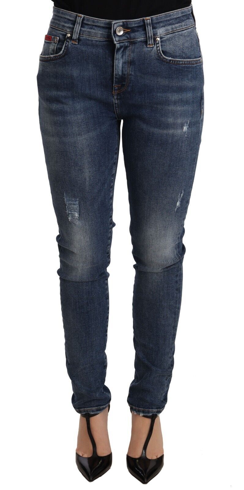Blå tvättade skinny denimjeans i bomull och stretch