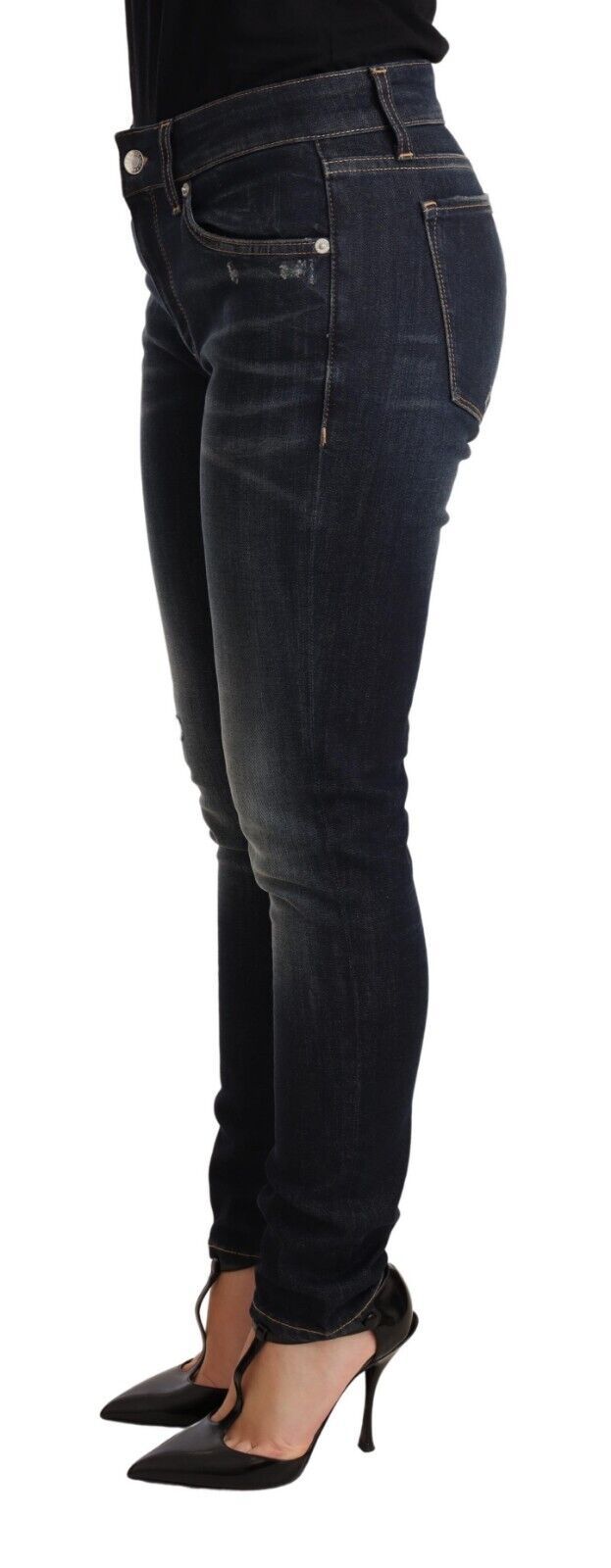 Blå tvättade smala skinny denimjeans i bomull och stretch