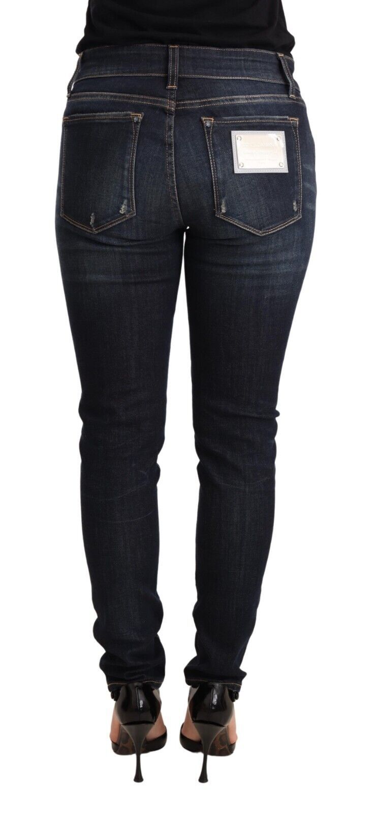Blå tvättade smala skinny denimjeans i bomull och stretch