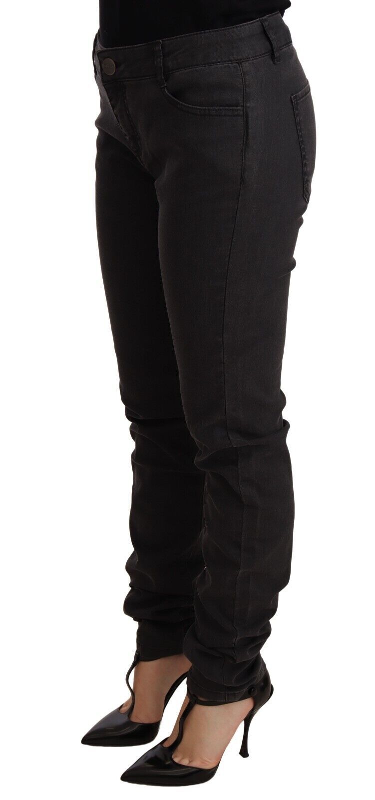 Svarta bomullsstretchiga skinny jeans med medelhög midja för kvinnor