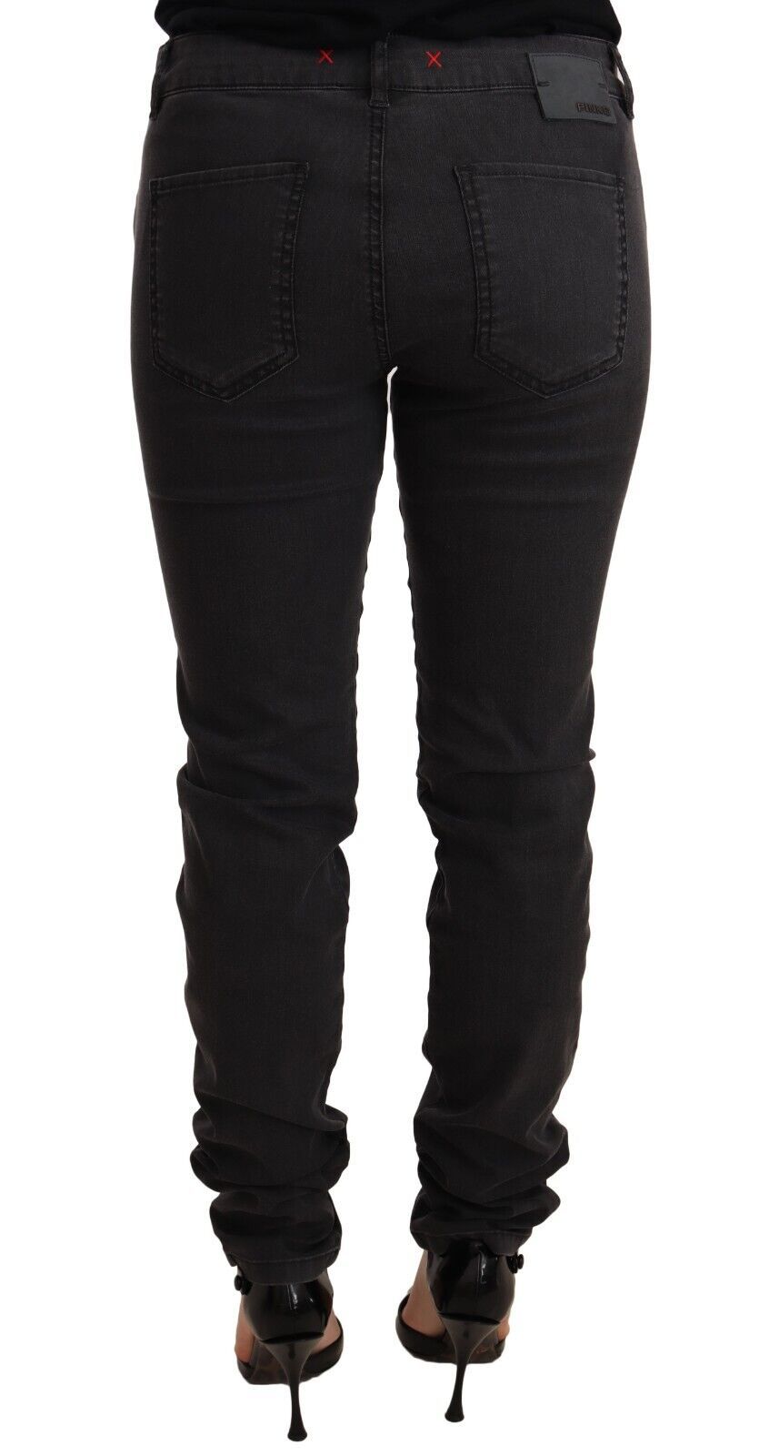 Svarta bomullsstretchiga skinny jeans med medelhög midja för kvinnor
