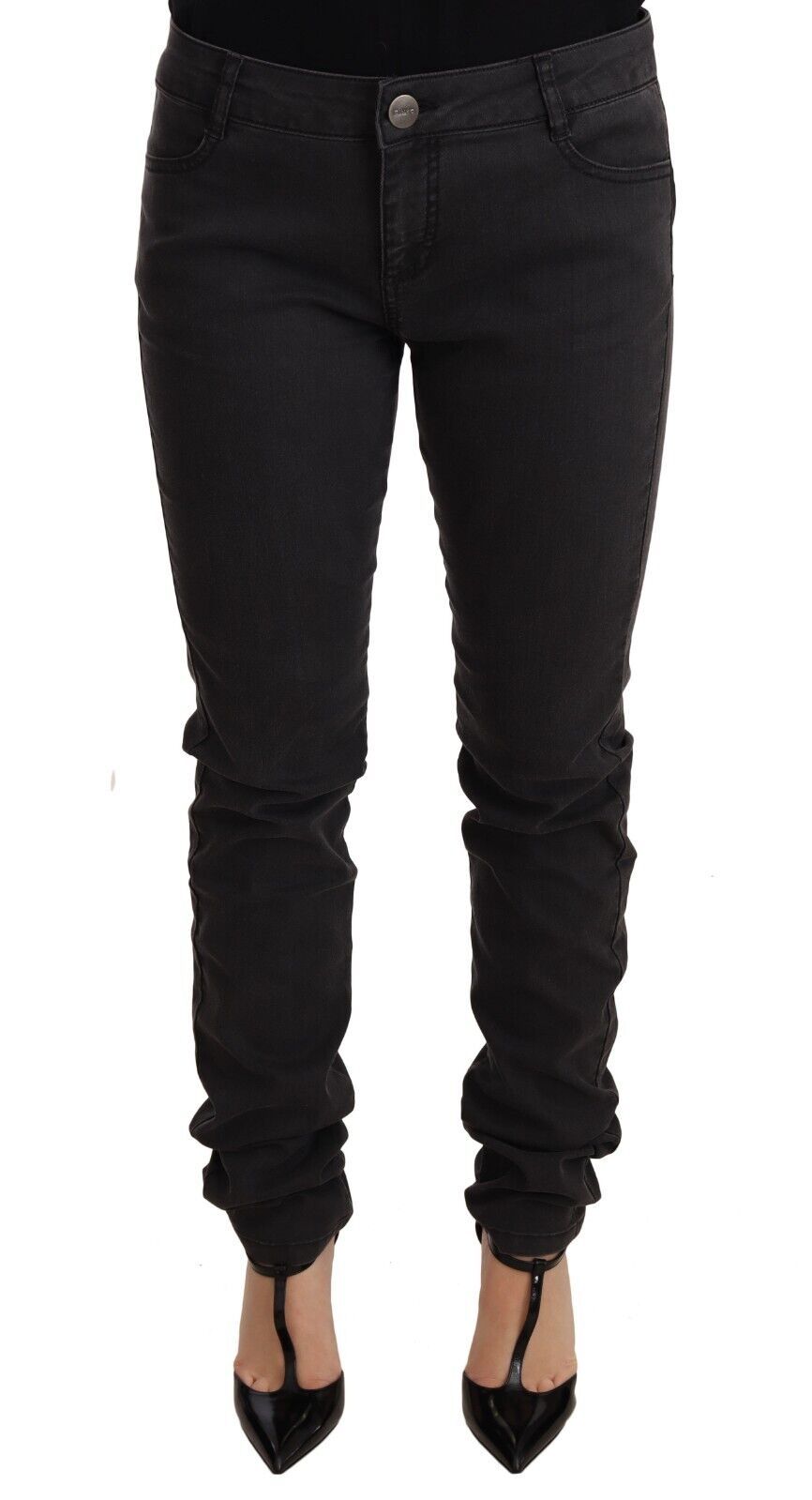 Svarta bomullsstretchiga skinny jeans med medelhög midja för kvinnor