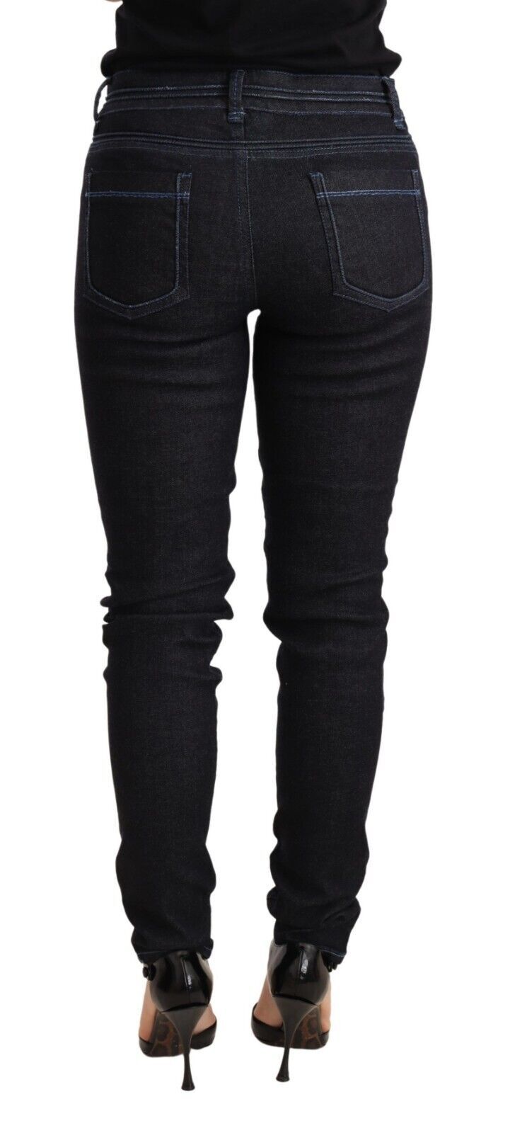 Blå bomulls lav midje slim fit denimbukse til dame